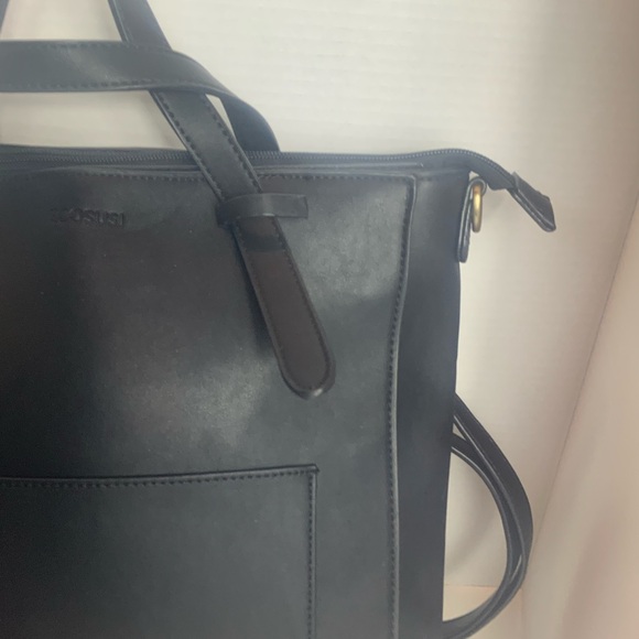 ECOSUSI Black Vegan Leather Tote Backpack Convertible Bag Women Laptop Purse - Picture 3 of 13